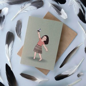 Products: A6 Girl and Fantail Greeting Card - Prints & Princesses