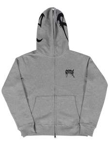 Revenge: Revenge Embroidered Full Zip Hoodie Grey