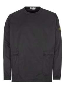 Stone Island: Stone Island Pullover Cotton Twill Crewneck Overshirt Black