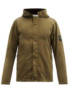 Stone Island: Stone Island Logo Patch Garment-Dyed Hooded Shell Jacket Olive