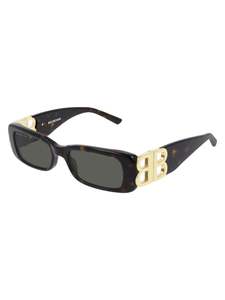 Eyewear: Balenciaga Logo Plaque Rectangular Sunglasses Tortoiseshell/Gold