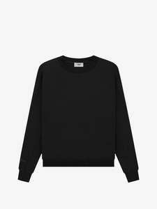 Sweatshirts: Prior Black Collection Embroidery Logo Oversized Cropped Crewneck Sweatshirt Onyx