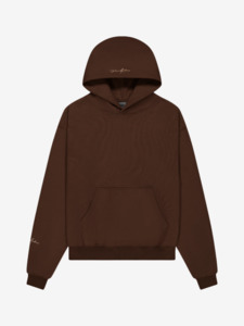 Prior Embroidery Logo Oversized Cropped Hoodie Cocoa