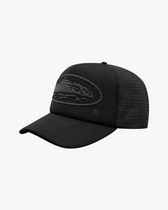 Corteiz Alcatraz Premium Puff Print Trucker Hat Black/Black