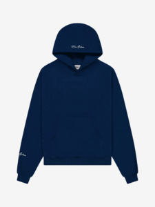 Prior Embroidery Logo Oversized Cropped Hoodie Midnight Navy