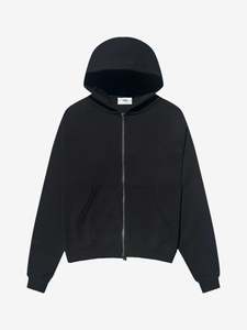 Prior Black Collection Embroidery Logo Oversized Double Zip-Up Hoodie Onyx