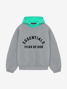 Fear of God Essentials Nylon Fleece Hoodie Dark Heather Oatmeal/Mint Leaf