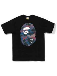 Clothing: BAPE Grid Camo Big Ape Head Tee Black Purple (Japanese Sizing)