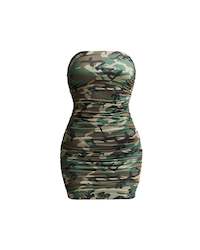 RUCHED TUBE DRESS CAMO