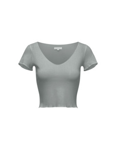 POINTELLE CAPSLEEVE TOP HEATHER GREY