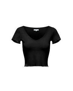 Womens All: POINTELLE CAPSLEEVE TOP BLACK