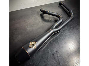 Exhaust Systems Mufflers: 2-into-1 4.5in. Works Edition Big Bore Exhaust - Black Onyx. Fits Softail 2018up Non-240 Rear Tyre Models. - SP Concepts Exhaust