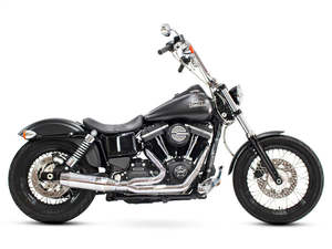 Bob Cat 2-into-1 Exhaust - Chrome with Aluminium Sleeve Muffler. Fits Dyna 2006-&hellip;