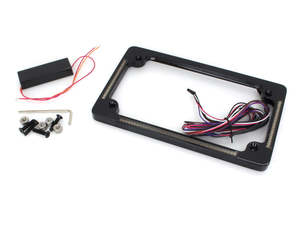 Flat Number Plate Frame with LED Amber Turn Signals & Red Brake Light - Black. -&hellip;