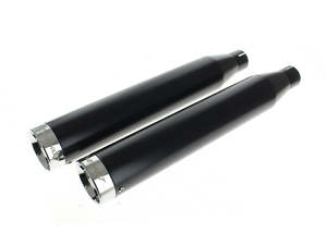 3in. Slip-On Mufflers - Black with Chrome End Caps. Fits Softail Deuce 2007 & Fa&hellip;