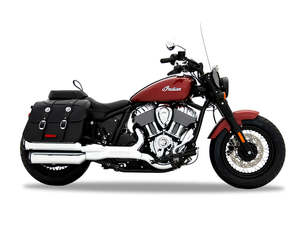 Mufflers Indian Cruiser Chief: 4in. Slip-On Mufflers - Chrome with Black End Caps. Fits Indian Cruiser 2022up - Rinehart Exhaust