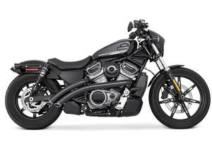 Exhaust System 2 2: Radical Radius Exhaust - Black with Black End Caps. Fits Nightster 975 2022up. - Freedom Performance Exhaust