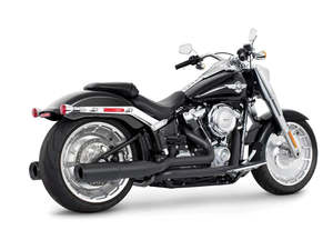 Exhaust System 2 2: 4.5in. Two-Step Trual Dual Exhaust - Black with Pitch Black End Caps. Fits Softail Breakout & Fatboy 2018up with 240 Tyre. - Freedom Performance Exhaust