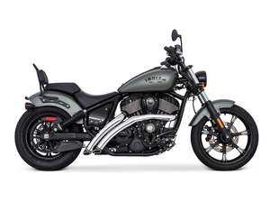Indian Cruiser Chief 2 2: Radical Radius Exhaust - Chrome with Black End Caps. Fits Indian Cruiser 2022up - Freedom Performance Exhaust
