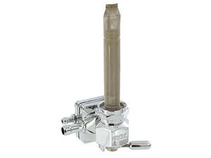 Fuel Taps Lines Filters: High-Flow Vacuum Operated Fuel Tap / Petcock with 22mm Thread, 5/16in. Forward Facing Fuel Outlet - Chrome. Fits Softail 1995-2006, Dyna 1995-2006, Touring 1993-2006 - Pingle