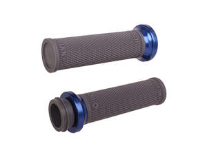 Handgrips Throttle Cable Black: Ruffian Lock-On Handgrips - Graphite/Blue. Fits Big Twin 2008-2024 with Throttle-by-Wire - ODI Grips & Bars