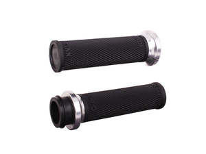 Ruffian Lock-On Handgrips - Black/Silver. Fits Big Twin 2008-2024 with Throttle-&hellip;