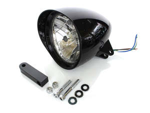 5-3/4in. Bullet Billet Headlight with Visor & Extended Mount - Gloss Black - Rol&hellip;