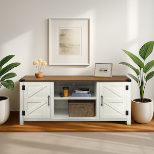 Tv Stands: Fondi TV Stand, Walnut & White