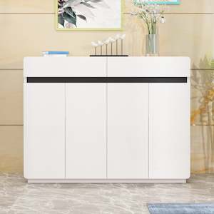 Shoe Cabinets: Padua 4 Door Shoe Cabinet With 2 Drawers, White, 1200x315x1000mm