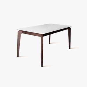 Dining Tables: Arezzo-C Microcrystalline stone Dining Table, White & Walnut, 1.6M