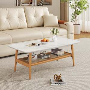 Living Room Furniture: Remini Ceramic top Coffee Table, 1.2M, White & Wood