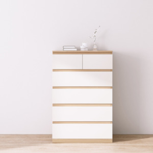 Sotta 6-Drawer Tallboy, Oak & White