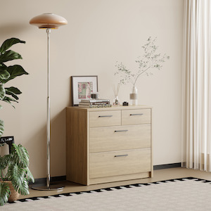 Platsa  4 Drawer Lowboy, Grey Oak