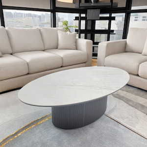 Bruil Oval coffee table 1.3M, Matte White & Khaki Grey