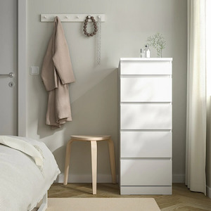 Turin Series: Sotta 5 Drawers Slimboy with Mirror, White
