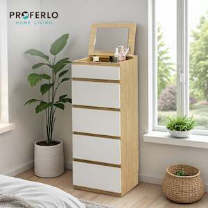 Sotta 5 Drawers Slimboy with Mirror, Oak and White