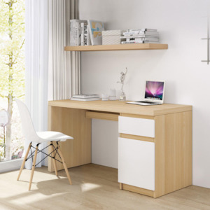 Artic Office Desk with Drawer, Oak and White