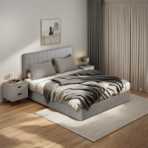 Bedroom Furniture: Angri bed frame, Double, Light Grey - Sunlite Living