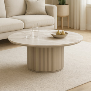 Living Room Furniture: Bruil coffee table 80CM, Matte White & Khaki Grey