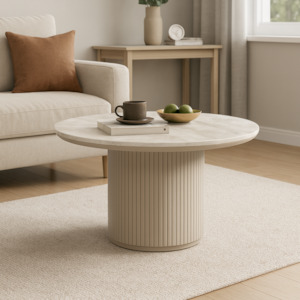 Living Room Furniture: Bruil coffee table 60CM, Matte White & Khaki Grey