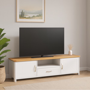 Stoven TV Stand, 1.8M, White & Wood
