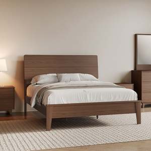 Bedroom Furniture: Arezzo Solidwood Bedframe with USB Charger, King, Claro walnut