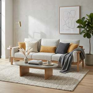 Sofas: Remini 3 Seater Solidwood Sofa, Beige