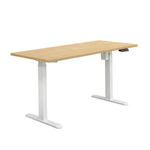 Office Desks: Edge Electric Standing Desk, Oak & White, 1.4M