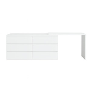 Siena 6 Drawer Chest, White, with Extension Table