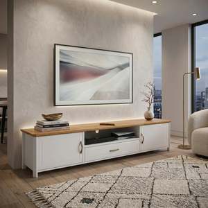 Stoven TV Stand, 1.8M, White & Wood