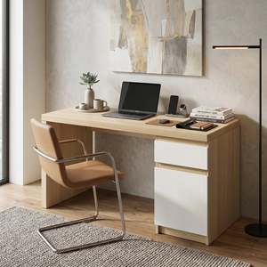 Artic Office Desk with Drawer, Oak and White
