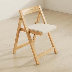 Lecce Foldable Dining Chair with cushion seat, Wood & Beige, Set of 2