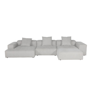 Bonsa 5 Seater Sofa with Right-Hand Chaise & Ottoman, Light Grey