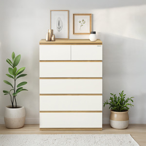 Turin Series: Sotta 2 over 4 Drawer Tallboy, Oak & White